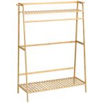 Homcom Portant à vêtements penderie - 2 étagères, 2 patères, barre de suspension - bambou verni 114x40x139cm Beige