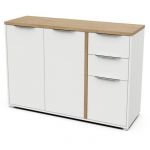 Demeyere Enfilade ACCESS - 3 portes + 2 tiroirs - Décor chêne Hamilton et Blanc - L 121,5 x P 39,6 x H 85,6 cm