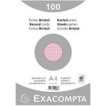 Exacompta 10236E - 100 fiches Bristol rose 21 x 29,7 cm petits carreaux sous film