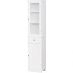 Meuble colonne de salle de bain placard porte acrylique 2 étagères placard porte 1 étagère tiroir MDF blanc 40x27x171cm Blanc