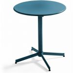 Oviala Table de jardin bistrot ronde plateau rabattable Palavas - Bleu Pacific - Bleu