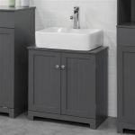 Sobuy BZR18-DG Meuble sous-Lavabo à 2 étages et 2 Portes Meuble de Rangement de Salle de Bain - L60cm x P29cm x H60cm