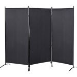 Homcom Paravent 3 panneaux sur pied brise-vue s&eacute;parateur m&eacute;tal &eacute;poxy polyester haute densit&eacute; anthracite - Gris
