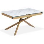 Menzzo Table à manger extensible Ismael en Verre effet Marbre Blanc et pieds Métal Or - Blanc / Or