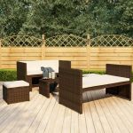 VidaXL Salon de Jardin avec Coussins R&eacute;sine Tress&eacute;e Marron 5 pcs