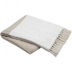 LOVELY CASA Plaid avec franges - Effet laine gratt&eacute;e bicolore Naturel 125x150 cm