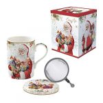 Easy life COFFRET TISANIERE 35CL EN PORCELAINE AVEC FILTRE INOX SANTA IS COMING