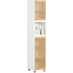 Sobuy BZR127-W Meuble Colonne Armoire de Salle de Bain Étagère Étroite Meuble de Rangement Salle de Bain avec 2 portes, 1 compartiment, Blanc-Naturel