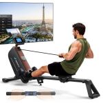 Rameur électromagnétique, 16 Niveaux de Résistance, Auto-alimenté, Écran LCD, Connecté APP, Pliable, Charge Max 158 kg, MERACH