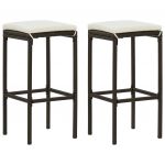 VidaXL Tabourets de bar avec coussins 2 pcs Marron Résine tressée