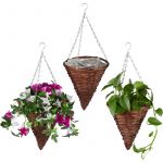 Relaxdays Suspension pour plantes en lot de 3, panier tress&eacute; en osier, fait main, pot de fleur HxD 30 x 25 cm, brun