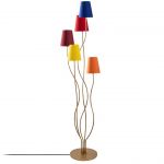 Cotecosy Lampadaire design 5 lampes Roselin H160cm M&eacute;tal Or et Tissu Bleu, Rouge, Jaune et Orange - Multicolore