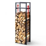 Vounot Range Bûches Vertical en Métal Réglable sur 3 Niveaux avec Étagère Intégrée Porte-Bûches pour Cheminée Intérieur Extérieur 45 x 32 x 170cm Noir