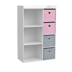 Urban living Meuble de rangement enfant 3 Niches Girl - 62 x H. 96 cm - Rose