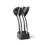 Brabantia 123184- Kit d'ustensiles de cuisine, avec louche &agrave; soupe, cuill&egrave;re, &eacute;cumoire et spatule - Assortiment de coloris