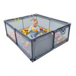 Relaxdays Parc pour b&eacute;b&eacute; 150x180 cm, Aire de Jeu s&eacute;curis&eacute;e avec balles et Anneaux, Tissu Oxford Gris