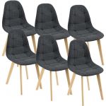 [en casa] Lot de 6 Chaises de Salle à Manger Sièges Rembourrés Polyester Pieds en Bois de tre 86 x 53 x 47 cm Noir