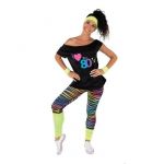 Ptit Clown Déguisement Femme Années 80 - Legging - Costume Disco, Carnaval, Cosplay, Danse - Jaune Fluo - Taille Unique
