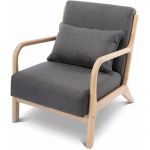 Alice's Garden Fauteuil design en bois et tissu. 1 place droit fixe. pieds compas scandinave. structure en bois solide. assise confortable. gris