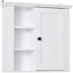 Homcom Armoire haute murale de salle de bain ou WC placard 1 porte 3 niches dim. 53L x 15l x 51H cm MDF panneaux particules blanc - Blanc