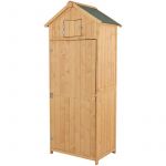 Outsunny Armoire abri de Jardin Remise pour Outils 3 étagères 2 Porte loquets Toit Pente bitumé 77L x 54l x 179H cm pin Massif traité