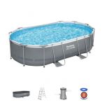Bestway Kit Piscine hors sol tubulaire - Steel Pro Max - 488 x 305 x 107 cm - Ovale (Filtre &agrave; cartouche &eacute;chelle)