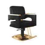 Chaise de coiffure rotative &agrave; 360&deg; Divit IG29 chaise de salon r&eacute;glable simili cuir acier inoxydable noir