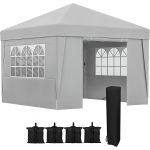 Outsunny Pavillon de jardin, pop-up, pliable, pavillon, tente de fête, 3 x 3 m, protection contre les UV 30+, avec fenêtres, parois latérales, sac de transport, sacs de sable, gris