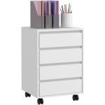 Homcom Caisson de bureau rangement bureau sur roulettes 4 tiroirs coulissants mdf aspect bois blanc - Blanc