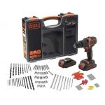 Black & Decker BDCHD18BOA-QW Perceuse &agrave; Percussion sans Fil - 21 000 cps/min - 2 Vitesses - 160 Accessoires - 2 Batteries 18V, Livr&eacute;e en Malette de Rangement Premium