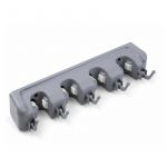 Emuca Support pour balais et pour balais &agrave; franges avec 4 trous et 5 crochets, en plastique, gris