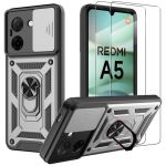 Coque + 2 Verres Trempés Pour Xiaomi Redmi A5, Protection Antichoc Anti-Rayure Rigide Avec Anneau - Argenté - Efconnection