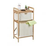 Relaxdays Panier &agrave; linge, structure bambou, trieur 2 pani&egrave;res, HLP : 85x44x33 cm, &eacute;tag&egrave;re salle de bain, nature-beige