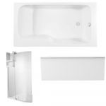Jacob Delafon Pack baignoire bain douche 160 x 85 Malice version droite blanc mat + tablier en niche + pare bain + étagère