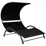 VidaXL Chaise longue double avec auvent Textil&egrave;ne Noir