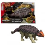 Mattel Jurassic World : Renaissance, Ankylosaurus Rugissement féroce, dinosaure avec coup de tête activé en bougeant la queue, attaque multidirectionnelle et son, jeu virtuel, JGB90