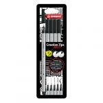 Stabilo Feutre dessin Creative Tips - Etui carton x 5 stylos de calligraphie à pointe assorties 0.2; 0.4; 0.7; 1 mm et brush - noir