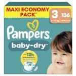 Pampers Couches B&eacute;b&eacute;s Baby-dry 6-10kg Taille 3 - Le Paquet De 136 Couches
