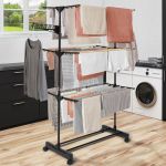 Idmarket Séchoir à linge inox MAXIMA noir et aspect bois étendoir pliable H.145 cm