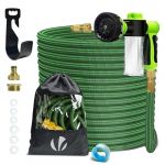 VOUNOT Tuyau d’Arrosage Extensible 30m Renforcé avec Récipient Savon Adaptable 1/2" et 3/4" 8 Modes de Pulvérisation Flexible et Anti-Fuite Raccord et Sac de Rangement Fournis Vert
