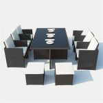 Concept-Usine Monaco 10 : salon de jardin encastrable 10 places en r&eacute;sine tress&eacute;e noir/blanc