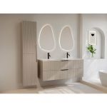 Colonne de salle de bain suspendue striée - Coloris beige - H160 cm - DALIKO