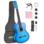 VEVOR Guitare Classique D&eacute;butants, 96 cm, avec Cordes Nylon, Housse de Transport, Sangle, Accordeur, Cordes Suppl&eacute;mentaires, M&eacute;diators, Capodastre, en Tilleul, pour Adolescent, Adulte, &Eacute;tudiant, Bleu
