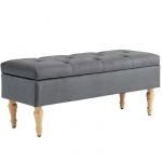 Homcom Banquette coffre style baroque - pi&egrave;tement bois assise effet capitonn&eacute; velours gris