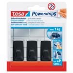 Tesa Powerstrips crochets adh&eacute;sifs petit format - 3 x crochets muraux autocollants rectangulaires - accessoire salle de bain et