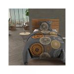 Soleil d'Ocre Parure housse de couette coton 57 fils 140x200 cm MASSAI gris, par