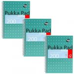 Pukka Pad, Pack de 3 carnets de notes A5 à reliure métallique pour la maison, l'école et le bureau - 15 x 21cm - lignes de 8mm et papier 80GSM - Bords perforés - 200 pages, vert
