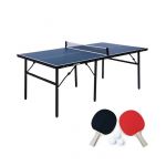 Sweeek | Table de ping pong d'intérieur médium bleu avec 2 raquettes et 3 balles