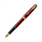 Parker Sonnet Stylo-plume Rouge Intense - Plume Moyenne en Acier Encre Noire - Détails Finition Or