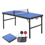 VEVOR Table de ping-Pong pour Le Jeu de Tennis de Table de Taille Moyenne, Tables de Tennis de Table Pliable Portable d'intérieur en MDF, avec Filet, 2 Raquettes, 3 balles, Sac de Transport, poignée